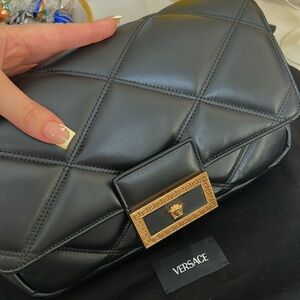 Versace Black Quilted Shoulder Bag with Gold Hardware
